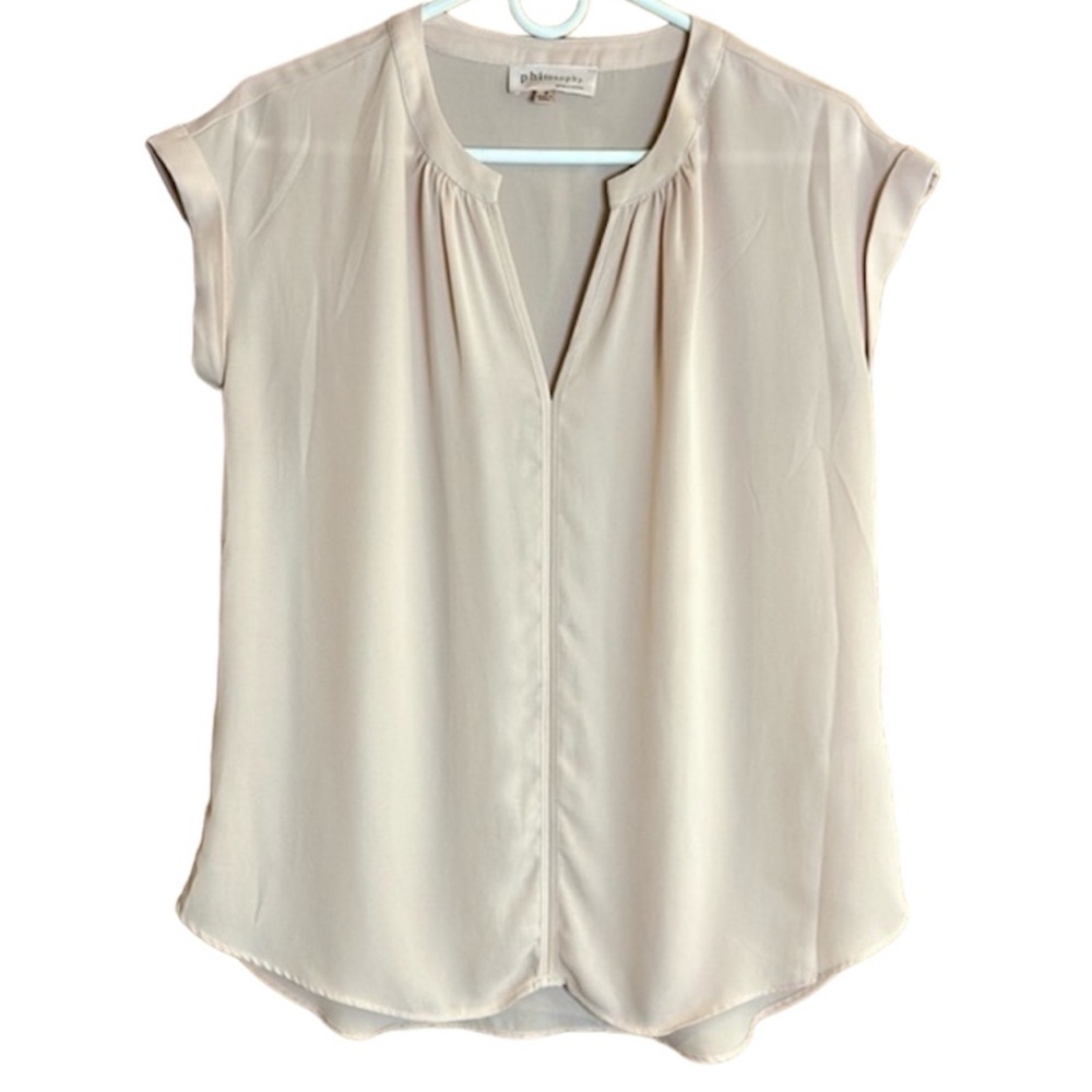 Philosophy Pale Pink Short Cuffed Sleeves.V-Neck. Tulip Hem.Excellent Condition
